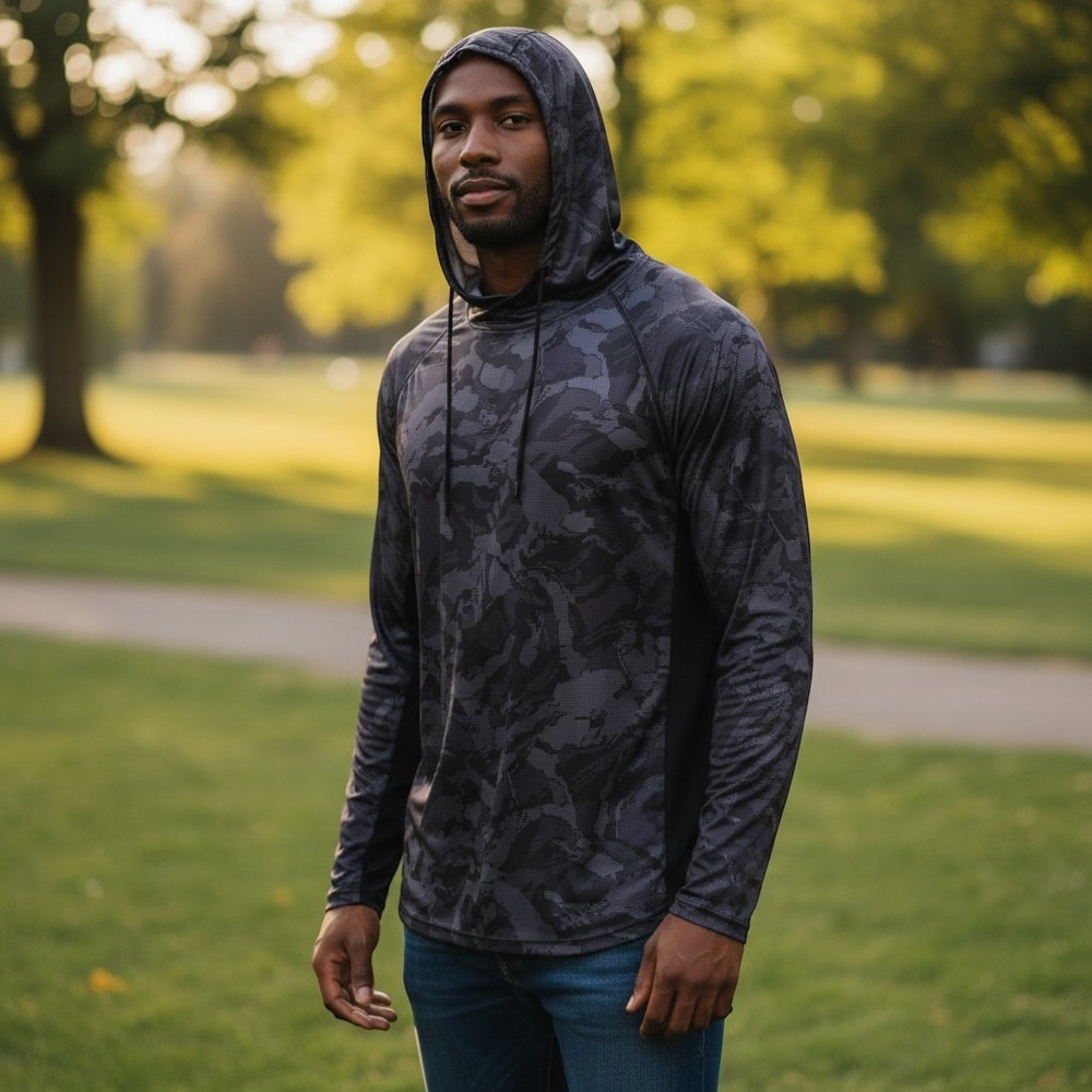 CooRun Hoodie Men XXL Black Camo Excellent Performance Mask Pullover 754